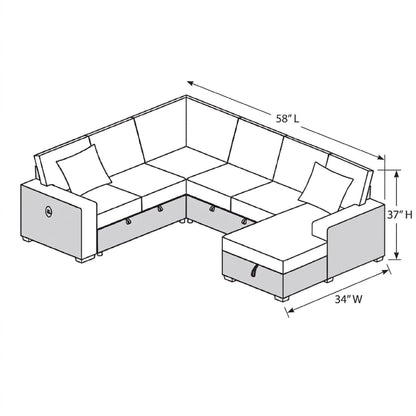 Convertible Sectional Upholstered Sleeper Sofa With Storage Chaise
