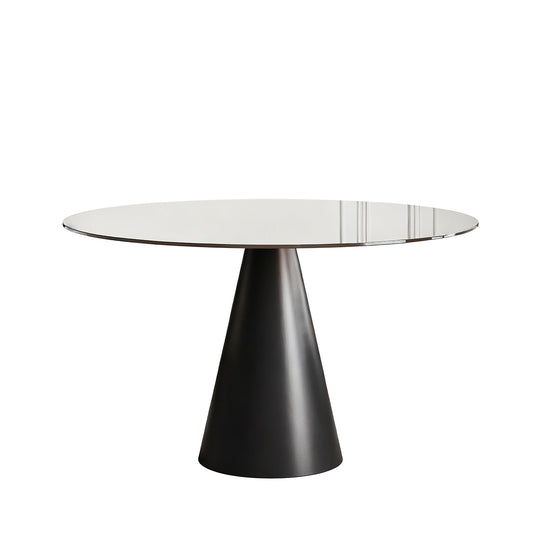Round Dining Table - Black / Brown - Tempered Glass