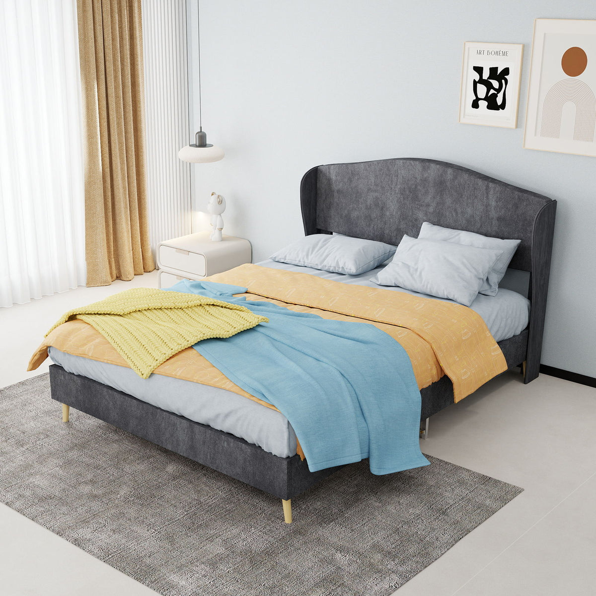 Upholstered Bed, Tufted Headboard, Comfortable Sleep