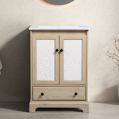 Bathroom Vanity With Basin, 1 Drawer Free Standing Storage - Brown