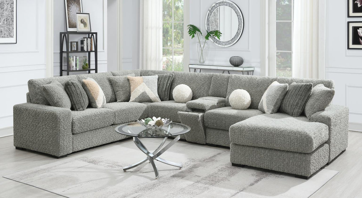 U282 - 6 Piece Sectional With Right Chaise (1 LAF + 1 Wedge + 2 Armless Chair + 1 Console + 1 RAF Chaise) - Gray