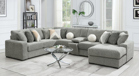 U282 - 6 Piece Sectional With Right Chaise (1 LAF + 1 Wedge + 2 Armless Chair + 1 Console + 1 RAF Chaise) - Gray