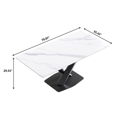 Modern Artificial Stone Straight Edge Metal X Leg Dining Table, 6 People