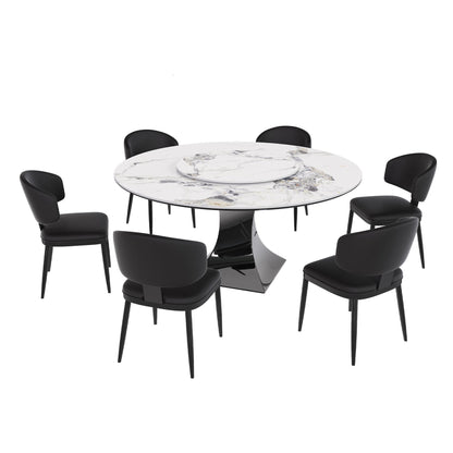 Round Dining Table & 6 Chairs Set - Silver