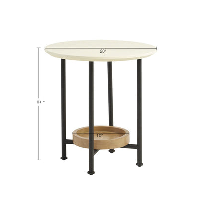 Oval End Table - White / Natural