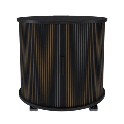Cylinder Nightstand With Charging Station & Sliding Door