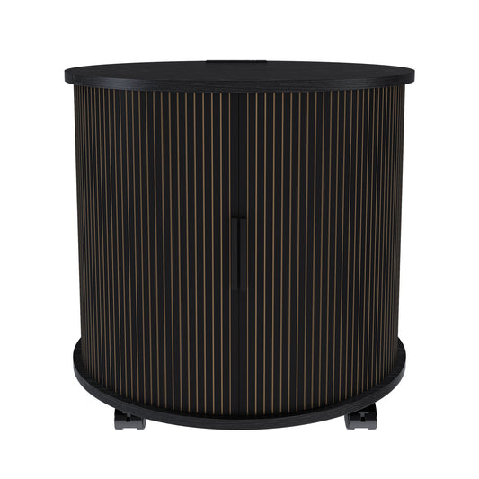 Cylinder Nightstand With Charging Station & Sliding Door