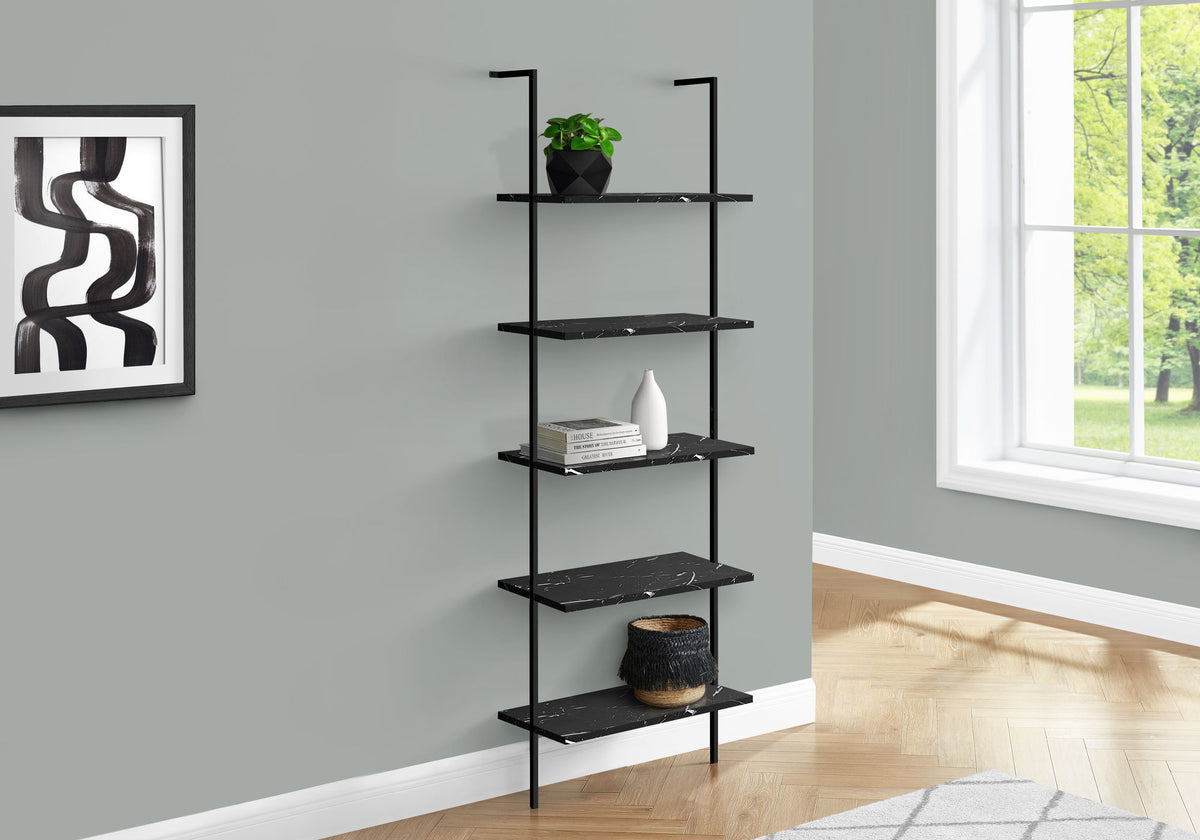 Bookshelf, Bookcase, Etagere, Ladder, 5 Tier, For Office, Marble Look Contemporary & Modern - Black