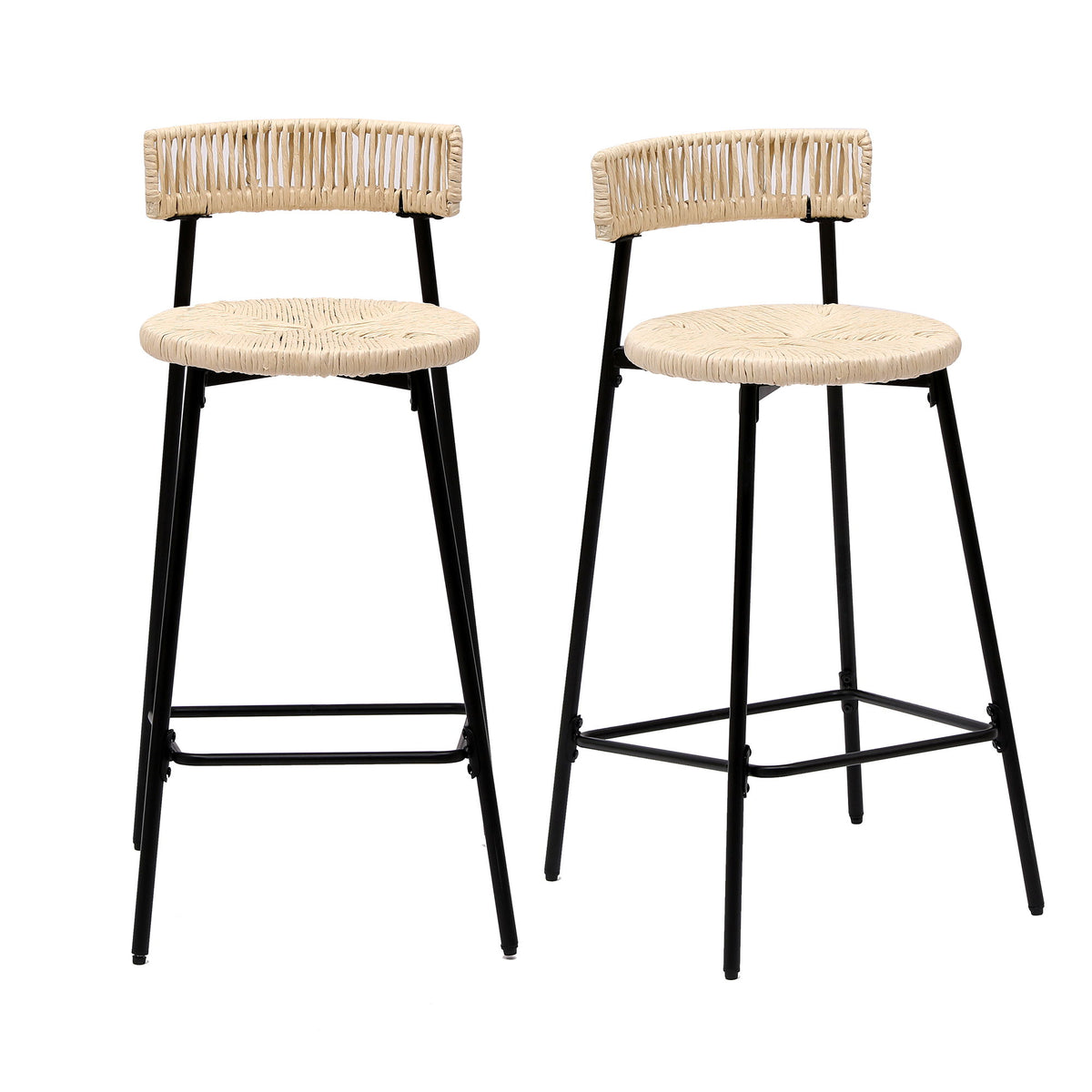 Boho Style Handwoven Paper Rope Counter Stools (Set of 2) - Creamy White