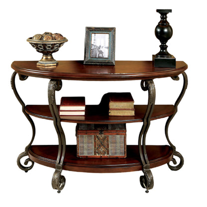 Sofa Table With Open Bottom Shelf And Ornate Scroll Detail Legs - Brown Multi