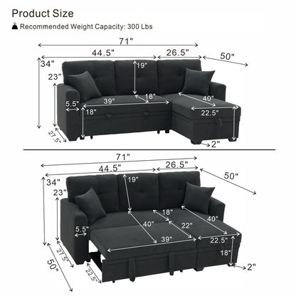 Sleeper Sectional With Pull Out Bed, Reversible Chaise