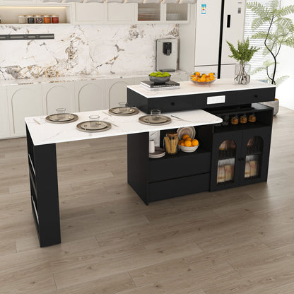 Kitchen Island With Extendable & Rotating Table