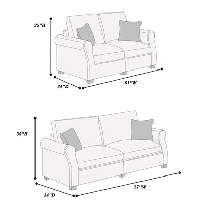 Contemporary 2 Piece Sofa Set With Matching Pillows