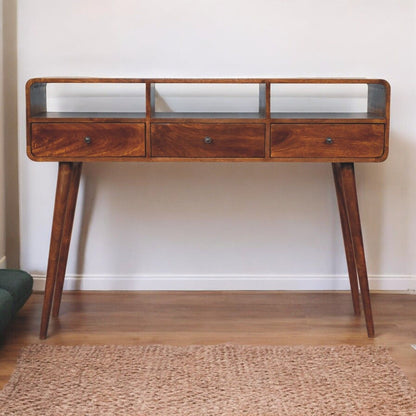 Triple Curved Console Table - Brown