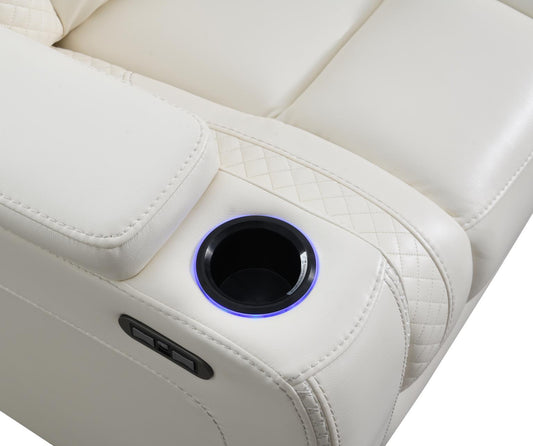 U94 - LED Power Reclining With Power Headrest, Bluetooth Speaker, And Drop Down Table Loveseat - White