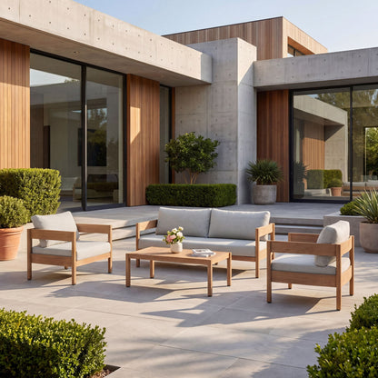 Outdoor Sofa Set Of 3 With Weather Resistant Cushions (Coffee Table Not Included) - Oak