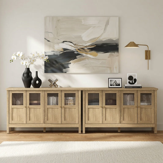 Buffet Cabinet With 4 Doors, Adjustable Shelves Handles - Natural
