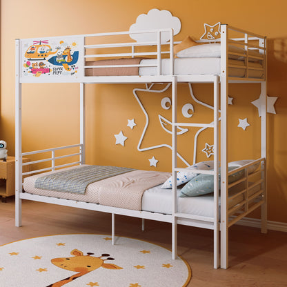 Bunk Bed, Convertible To 2 Separate Twin Size Beds With Full Length Guardrail & Ladder, No Box Spring Needed - White