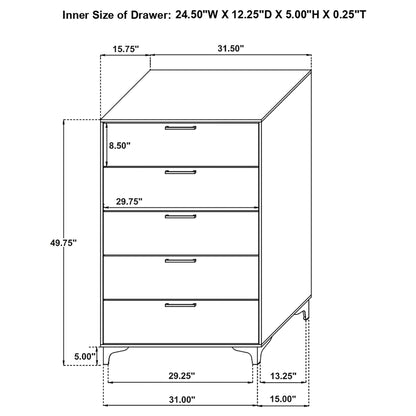 Karena - Rectangular 5 Drawer Chest - White
