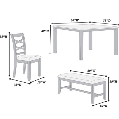 Dining Set 6 Piece With Table And Upholstered X Back Chairs - Charcoal