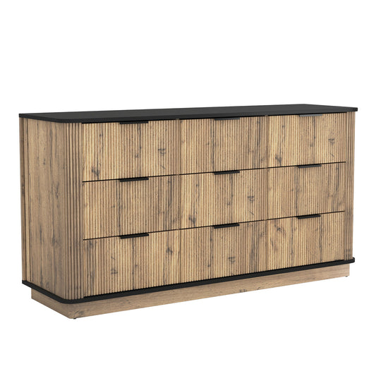 Modern 9 Drawer Cabinet With Metal Rounded Corners Multi Functional Storage - Black