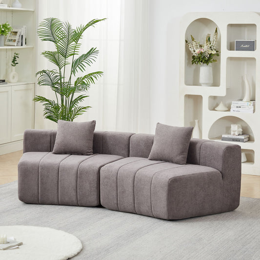 Curved Sectional Sofa With 2 Pillows For Living Room - Gray