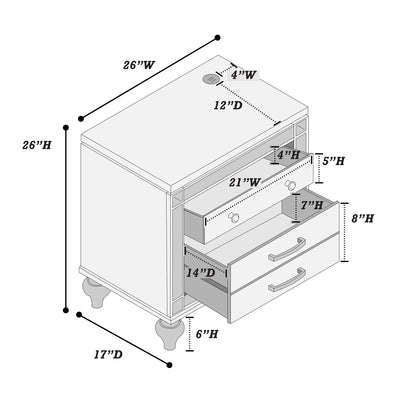 Modern Bed With LED Lights And Glass Panels, 2 Nightstands
