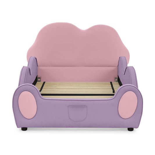 Cute Cloud Shape Bed With Guardrails Cartoon Design, Storage Pocket