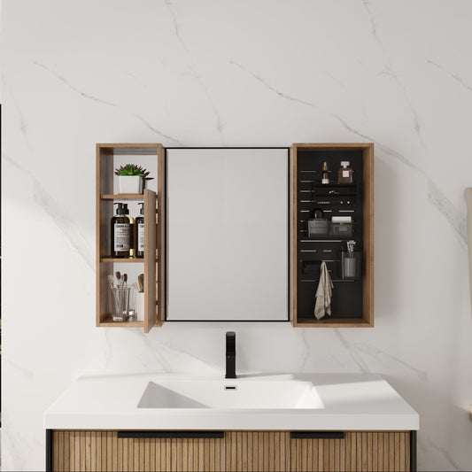 41.6" Wall Mounted Bathroom Cabinet With Soft Close Door, Storage Cabinet Featuring - Imitative Oak