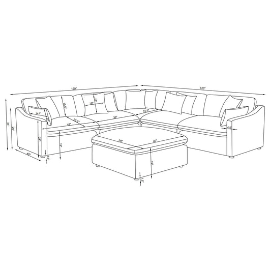 6 Piece Upholstered Modular Sectional Sofa With Reversible Cushions And Ottoman - Charcoal