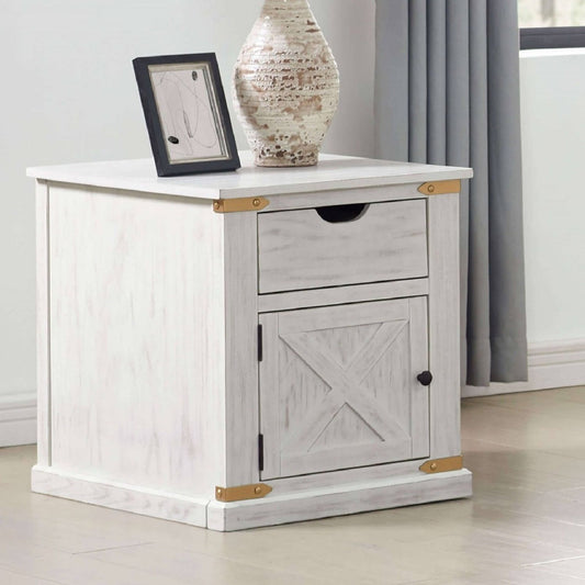 End Table With Storage Drawer And Shelves - Antique White / Gold