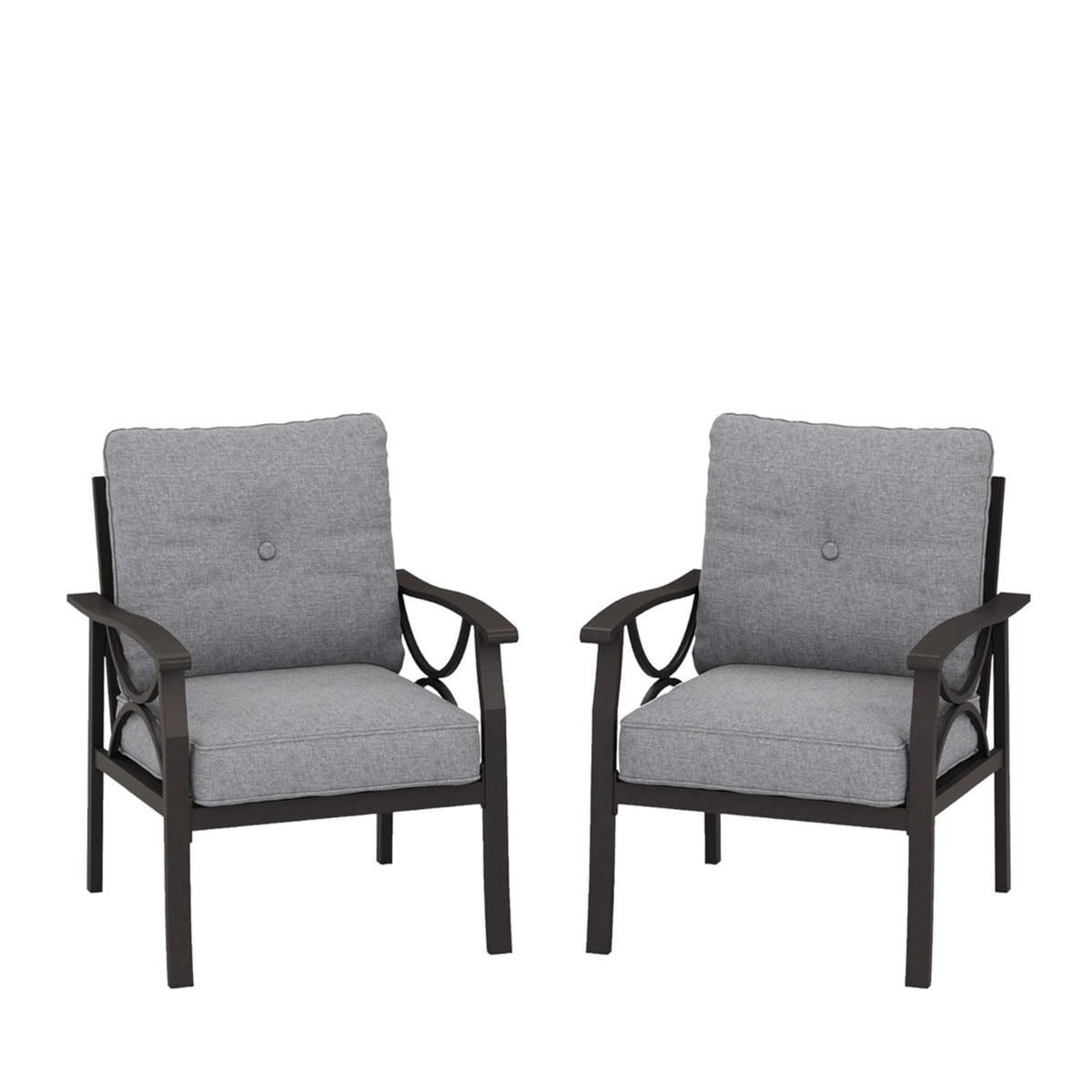 All Weather Armchairs With Cushions, Sculptural Design (Set of 2) - Gray / Khaki