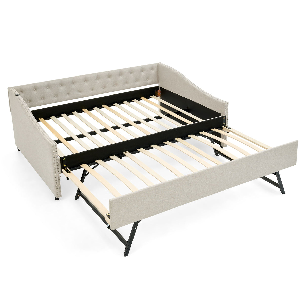 Upholstered Daybed With USB Charging & Pull Out Bed