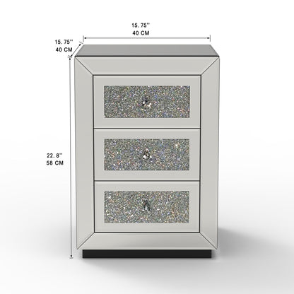 3 Drawer Nightstand With Glass Accents, Bedside Table For Bedroom - Silver