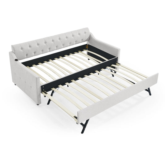 Size Upholstered Daybed With Trundle And USB Charging Armrest