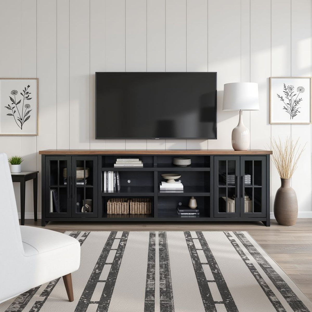 Essex - TV Stand Console For TVs Up To 100" - Black / Whiskey