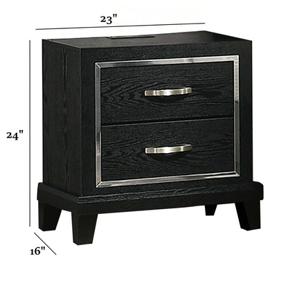 Nightstand With USB Port, Tapered Legs - Black