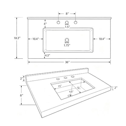Basin Sink With 2" Thick Rim, Triple Faucet Holes, Sink Only
