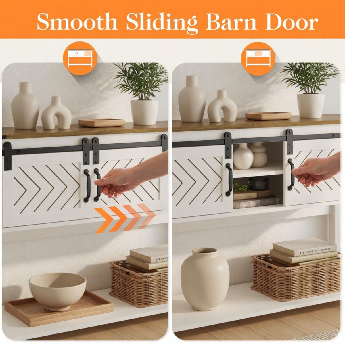 Entryway Table With Sliding Barn Door Storage - White / Oak