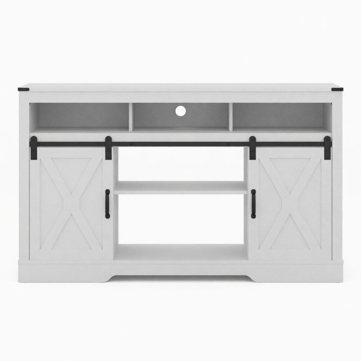 Farmhouse TV Stand With Sliding Barn Doors & Adjustable Storage