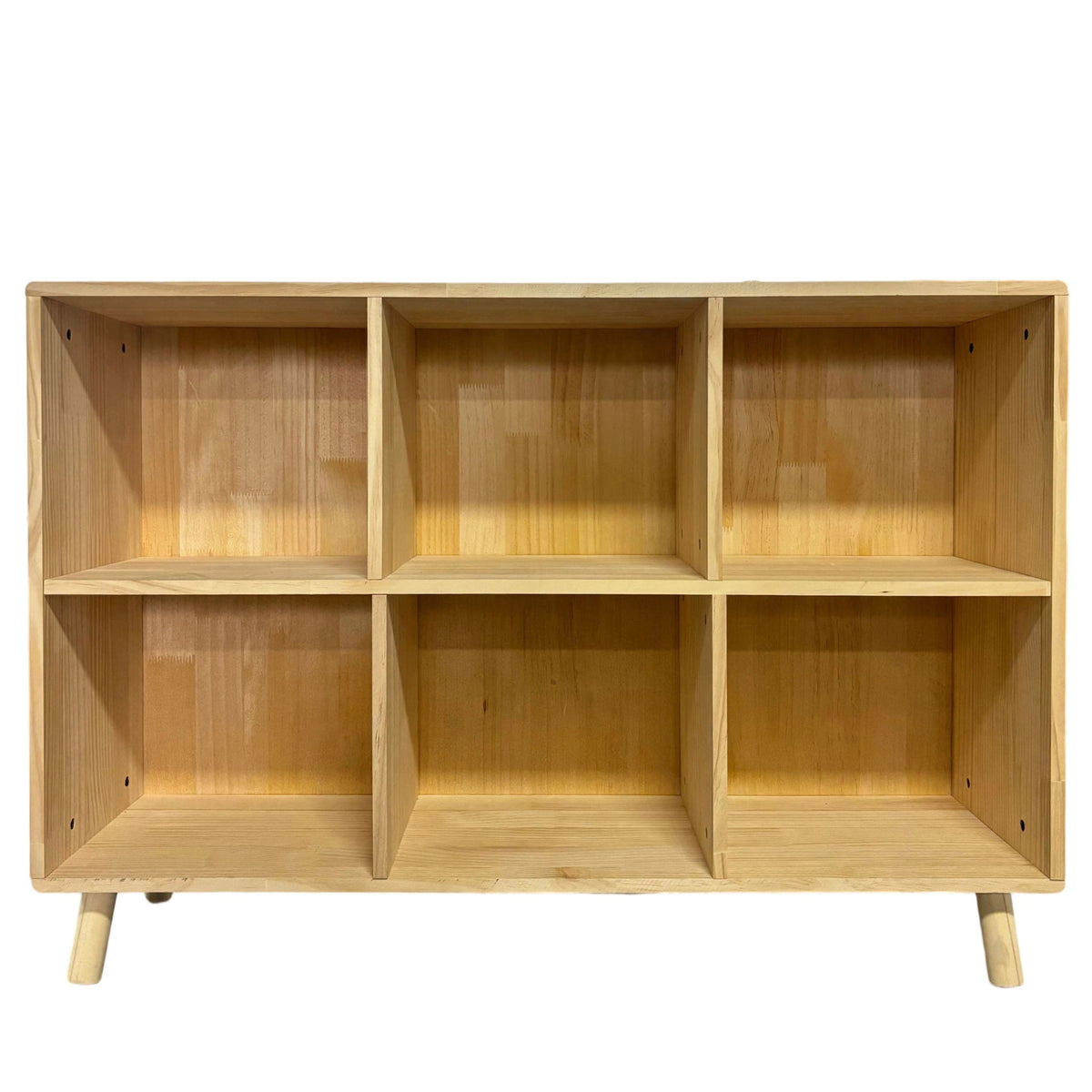 6 Cube Storage Shelf, Freestanding Open Bookcase With Legs Cubby Organizer For Living Room - Natural Wood