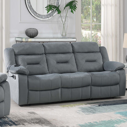 Modern Recliner Sofa With Pillow Arms, Plush Backrest, Horizontal Tufting, USB Charging Port