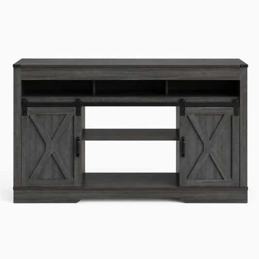 Farmhouse TV Stand With Sliding Barn Doors & Adjustable Storage