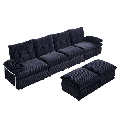 Upholstery Modular Sectional Sofa , 4 Seater With 2 Ottomans For Living Room - Black