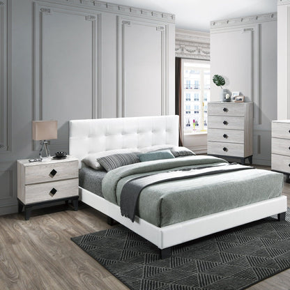 Modern Style Bed With Upholstered Rectangle Headboard
