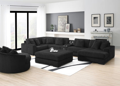 U242 - 7 Piece Sectional With Right Chaise (1 RAF Chaise + 3 Armless Chair + 1 LAF + 1 Wedge + 1 Console) - Without Ottoman - Black