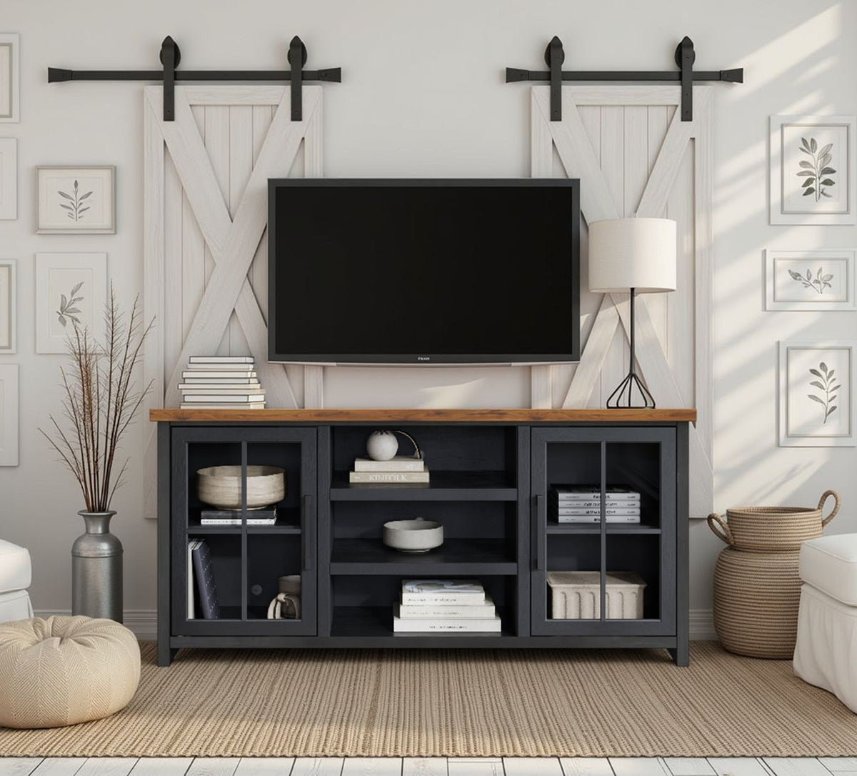 TV Stand Console For TVs Up To 80" - Black / Whiskey