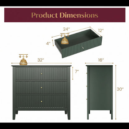 Fluted 3 Drawer Nightstand With Soft Close Slides