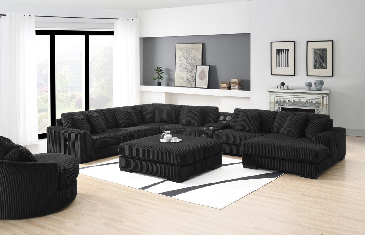 U242 - 7 Piece Sectional With Right Chaise (1 RAF Chaise + 3 Armless Chair + 1 LAF + 1 Wedge + 1 Console) - Without Ottoman - Black
