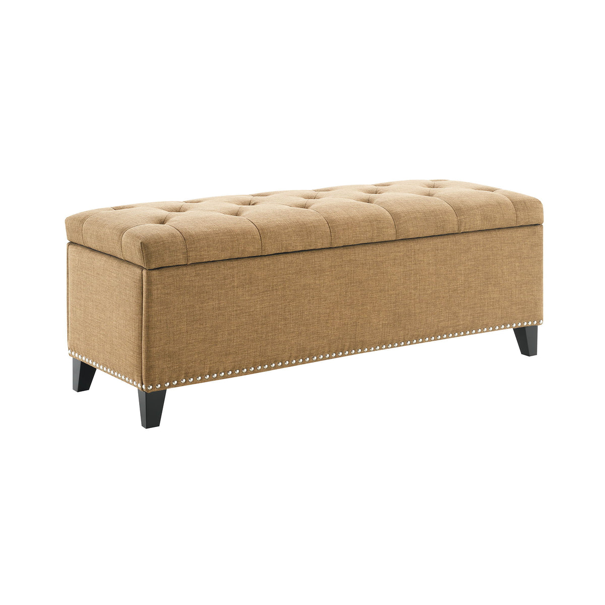 Button-Tufted Storage Ottoman With Safety Close Hinge